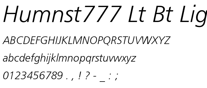 Humnst777 Lt BT Light Italic font