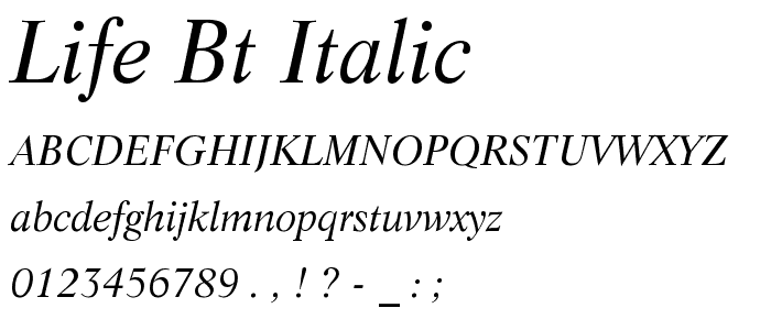 Life BT Italic font