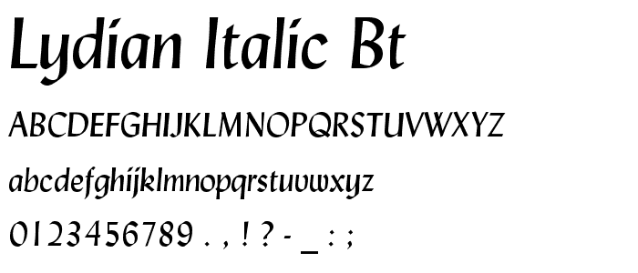 Lydian Italic BT font