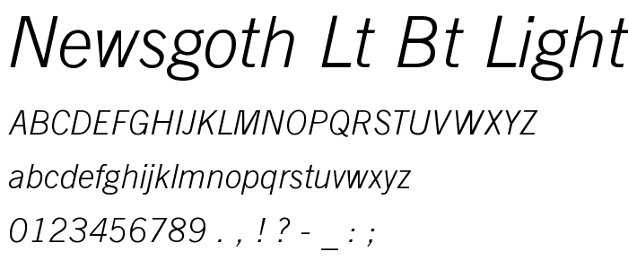 NewsGoth Lt BT Light Italic font